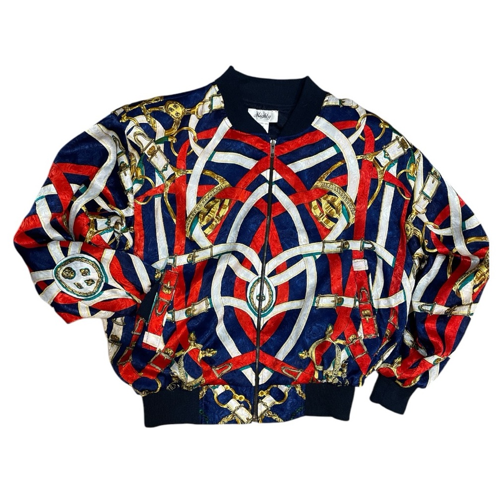 Vintage Colorful Satin Bomber Jacket – Lightweight Fall Layer, Oversized L